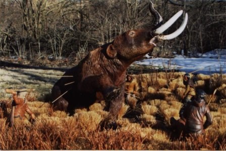 Native Americans hunting a Mastodon