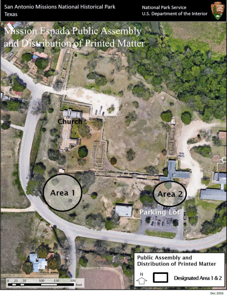Map of Mission Espada Public Assembly and Distribution of Printed Matter