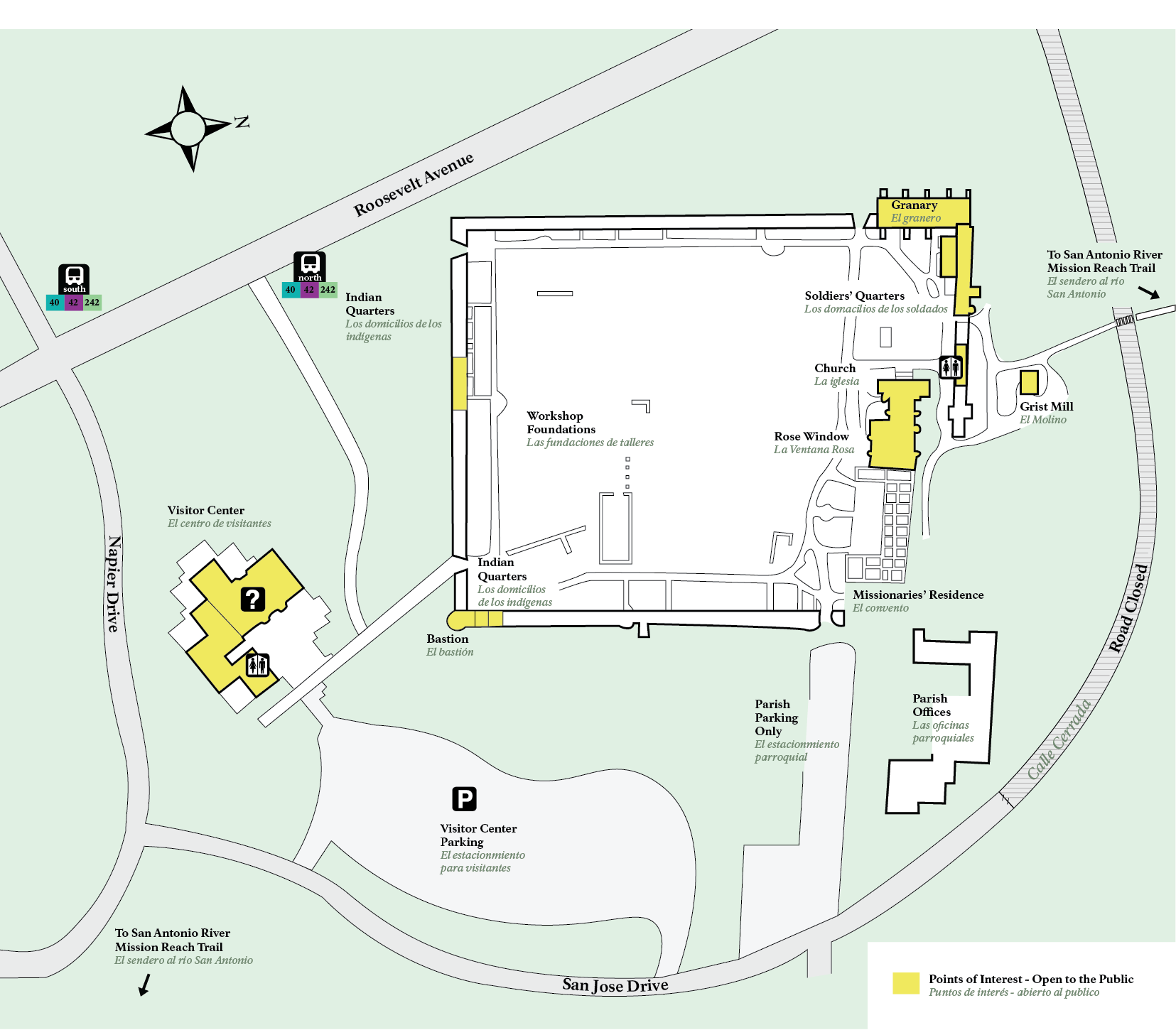 Map of Mission San Jose, showing the Visitor Center and mission complex