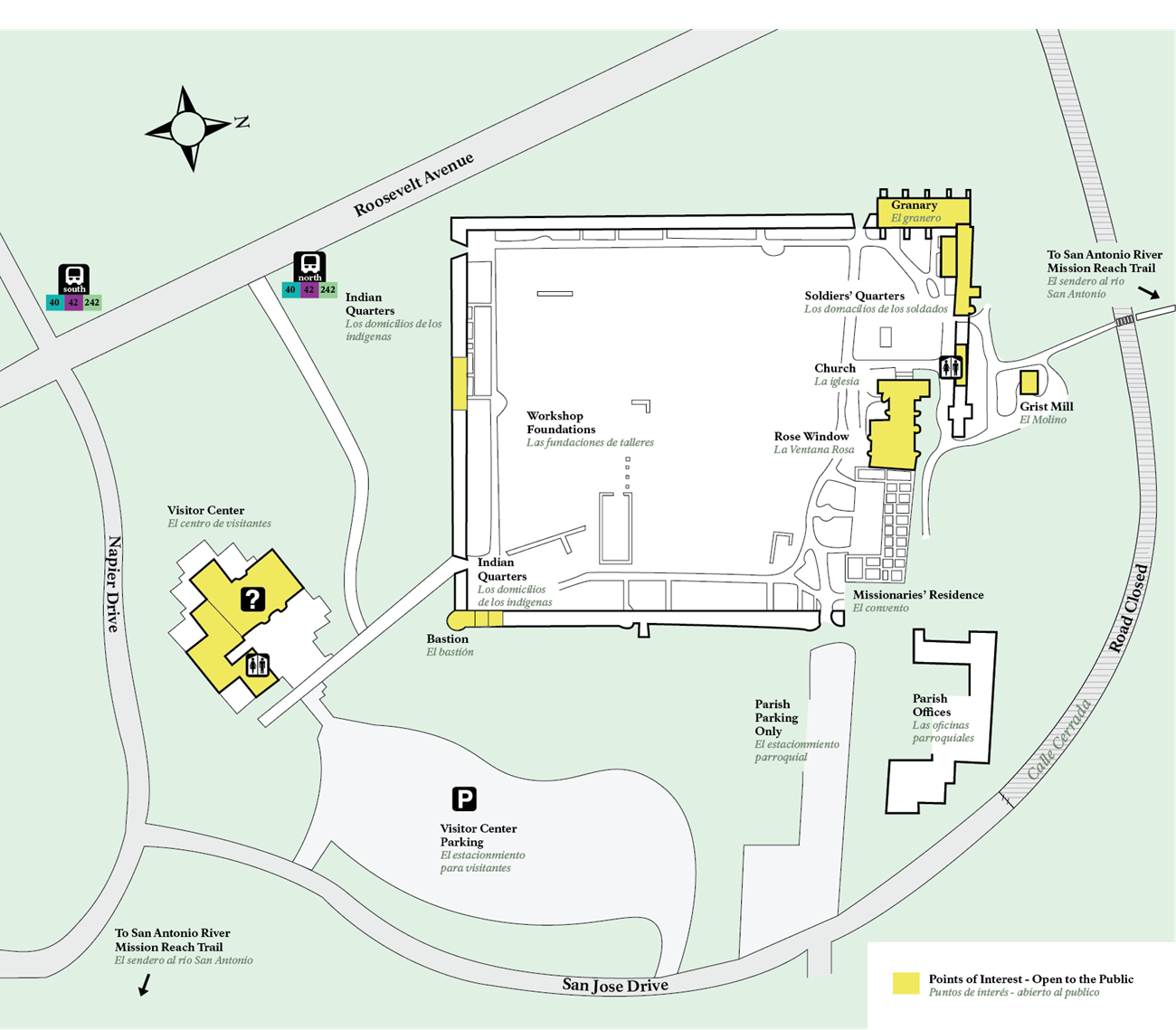 Map of Mission San Jose, showing the Visitor Center and mission complex