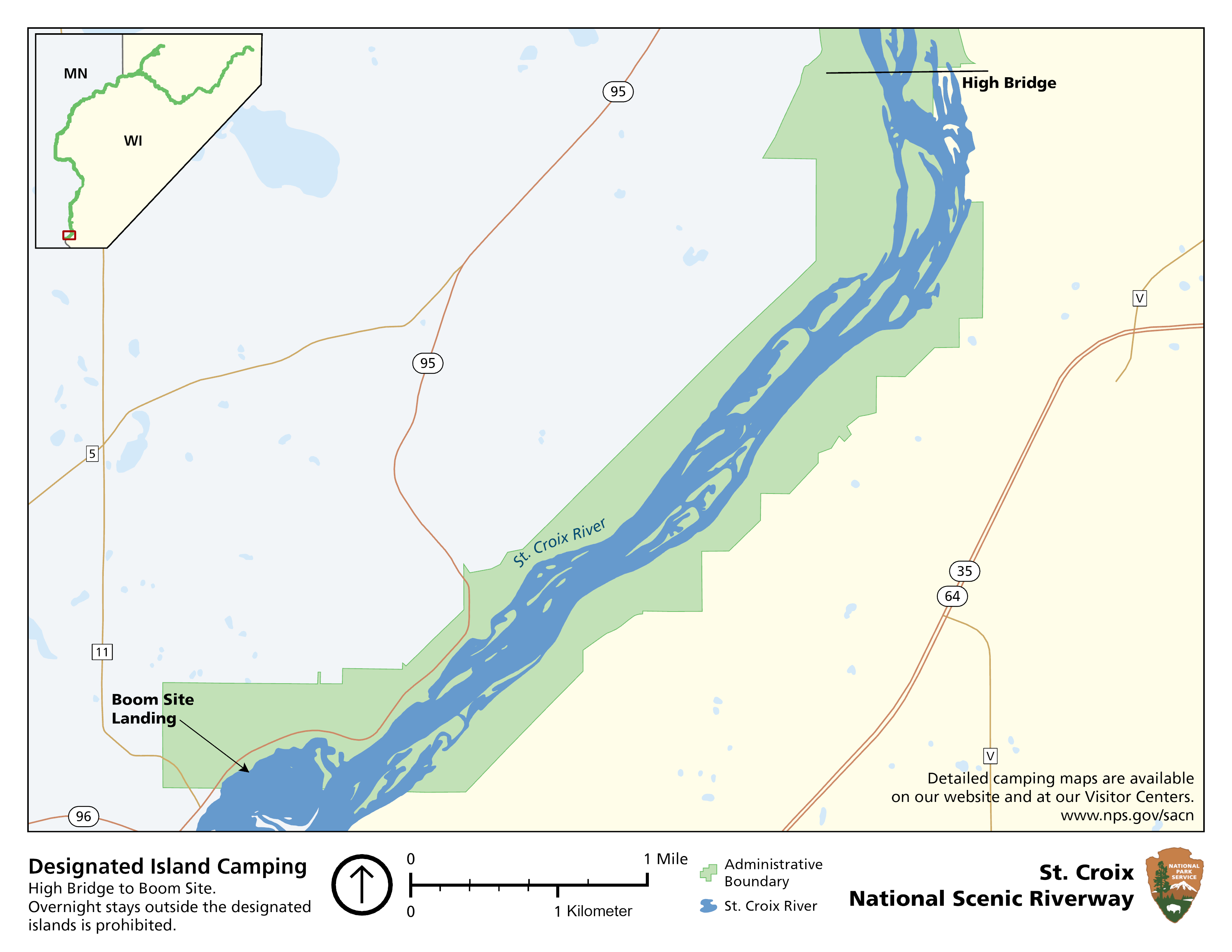 Map from High Bridge in the north to the Boobsite Landing in the south.
