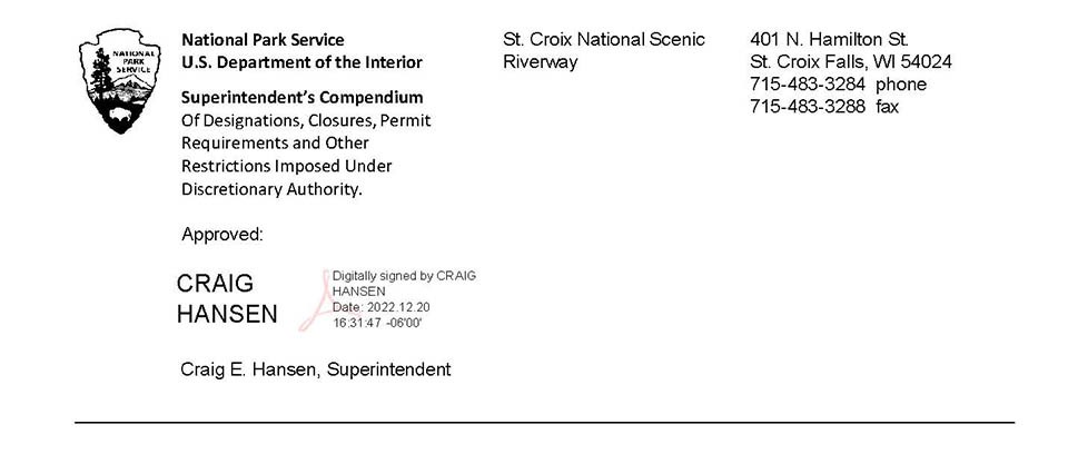 Compendium header showing the signature of superintendent Craig Hansen and effective date of December 20, 2022. Craig E. Hansen, Superintendent