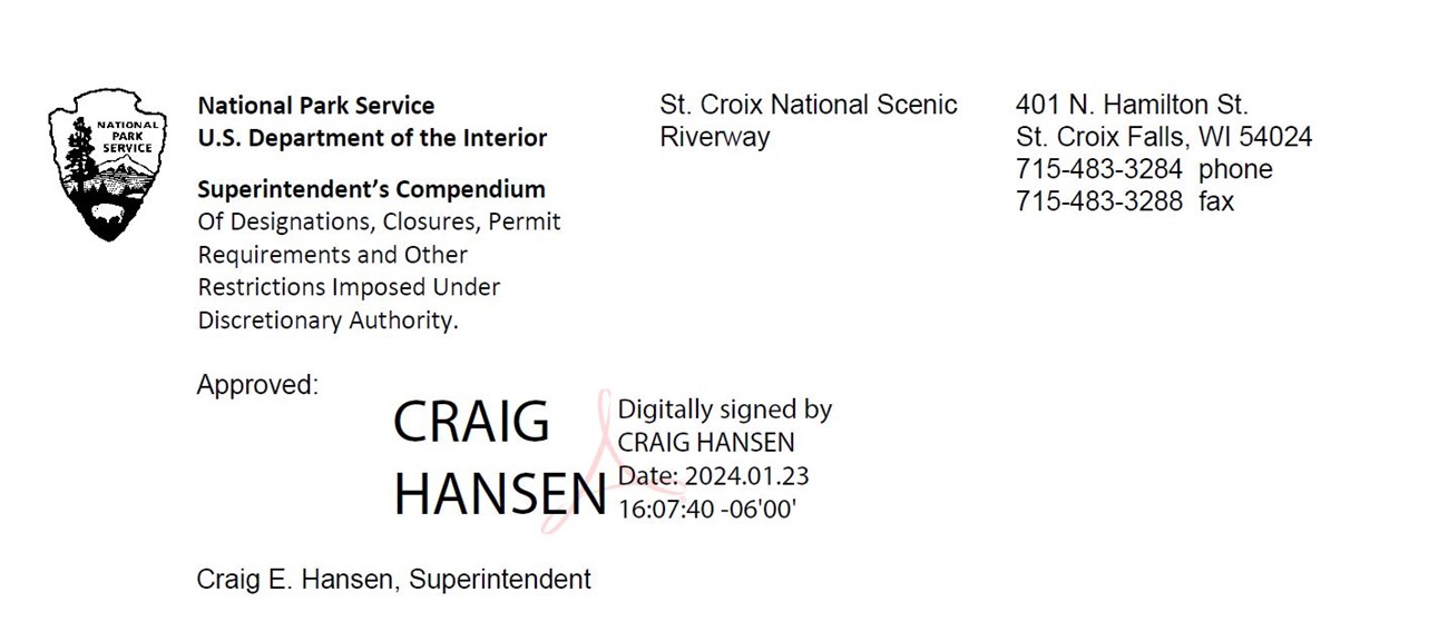 Compendium header showing the signature of superintendent Crag Hansen and effective date of January 23, 2024. Craig E. Hansen, Superintendent