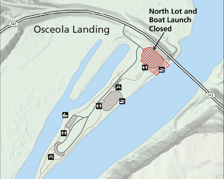 A map of Osceola Landing showing the closed parking lot.