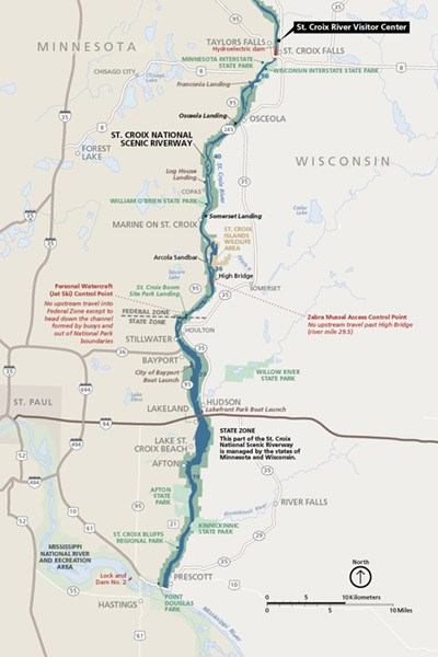 Map illustration of the lower St. Croix River