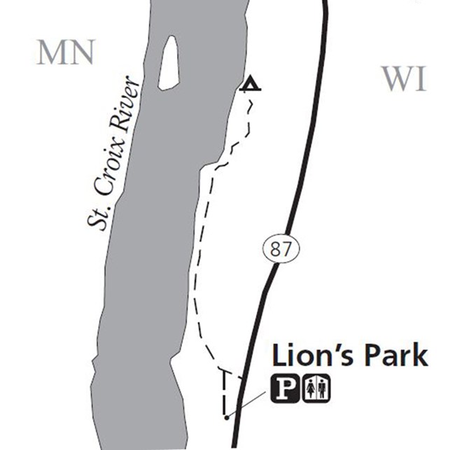 Black text over a white background with black lines illustrates a hiking map.