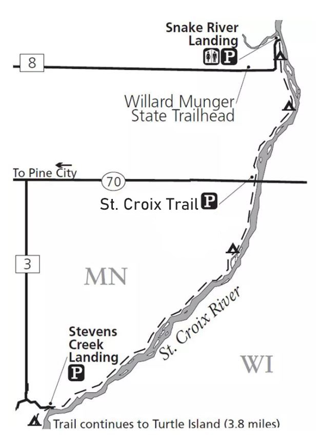 black and white lined map for the St. Croix Trail