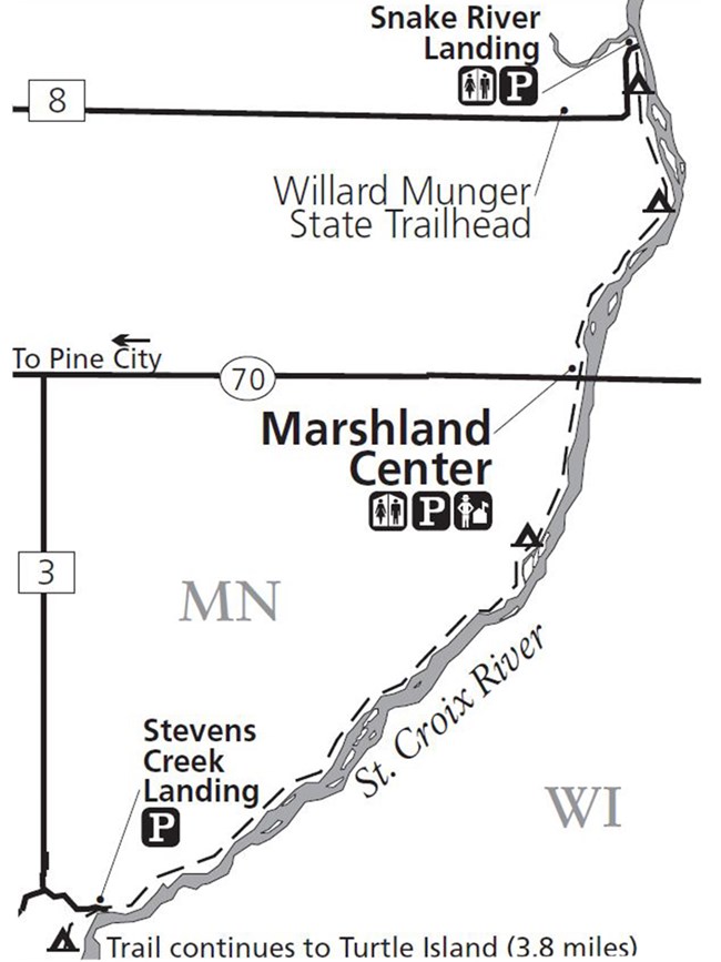 Black text over a white background with black lines illustrates a hiking map.