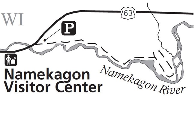 Black text over a white background with black lines illustrates a hiking map.