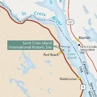 Area map showing location of and routes to Saint Croix Island International Historic Site.