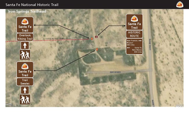 Aerial image of an area with indications of where signs will be placed.