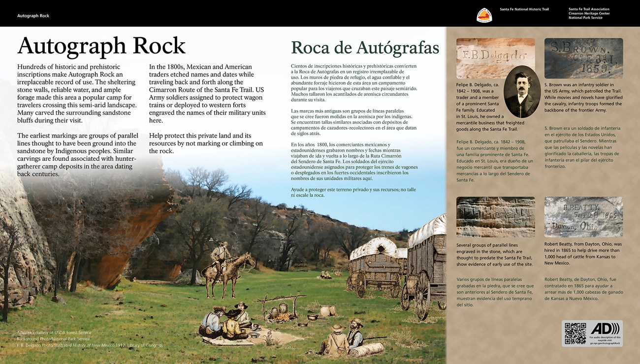 Wayside interpretive exhibit, full audio description is available.