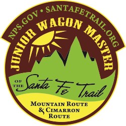 Red Junior Wagon Master Routes patch showing a mountain