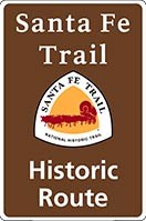 Brown Santa Fe NHT historic route sign with trail logo Brown Santa Fe NHT historic route sign with trail logo