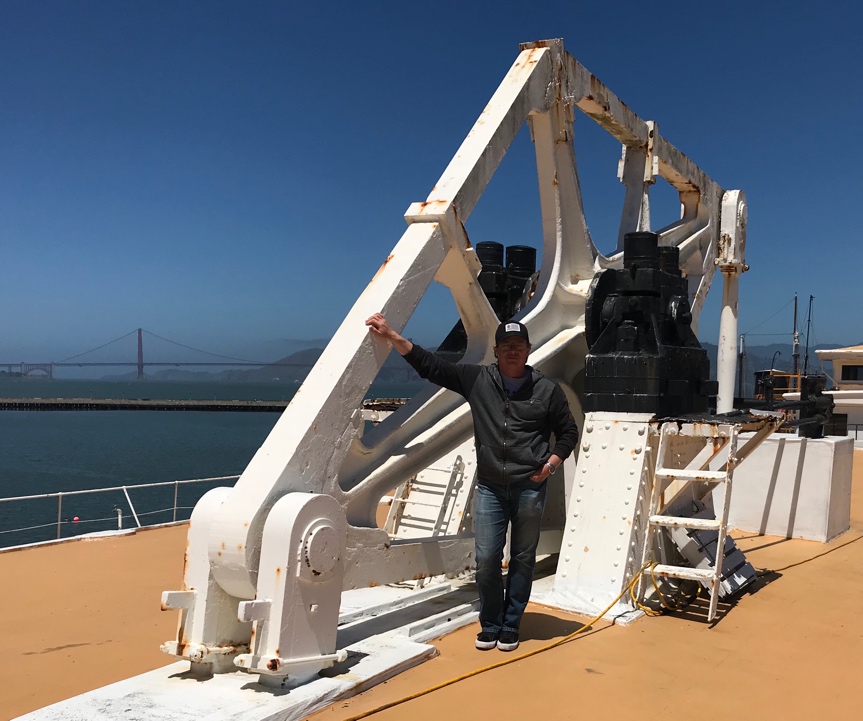 The author standing next to Eureka's walking beam.