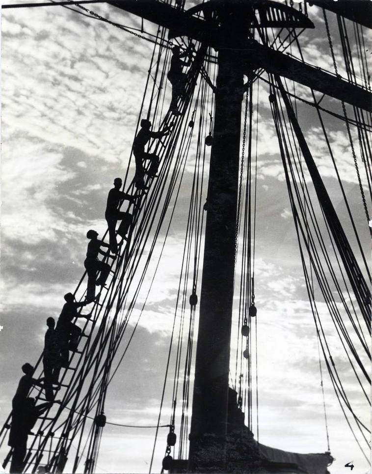 Aloft to furl, off Point Loma, evening of July 11, 1935.