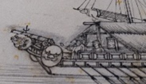 Drawing close-up of a Chinese warship's bow