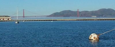 Low lying fog under the Golden Gate Bridge.