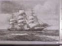 Black & white print (exact medium unknown) of a pencil or crayon original, on blue-gray art paper: starboard broadside view of 3M clipper "Ship Thermopylae under easy sail" (in pencil, bottom margin). Signed at lower right on print