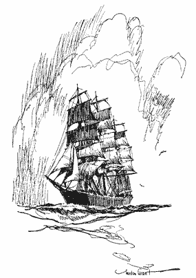 An illustration of the sailing ship Balclutha by Gordon Grant.