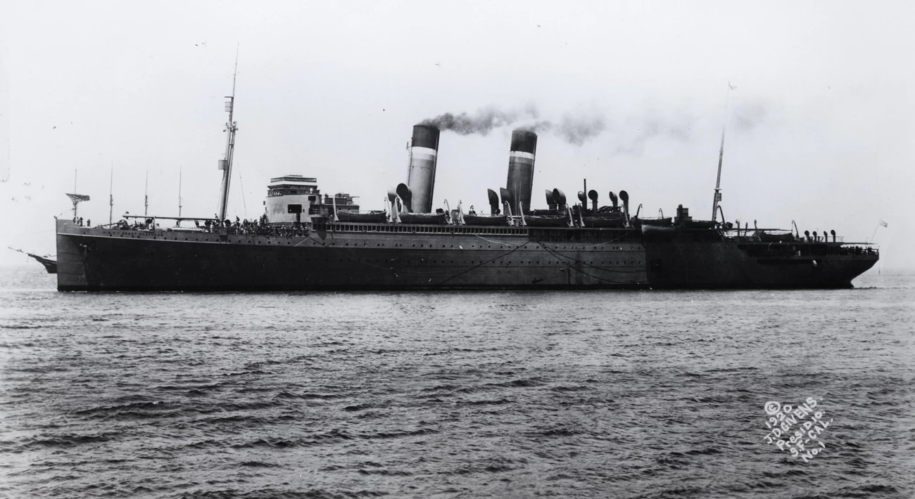 A steamship on the water.