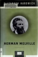 Round photographic portrait of Melville on green background with typography at top and bottom