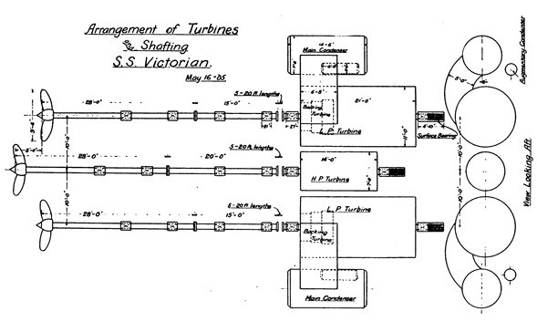 Technical drawing of a turbine arrangement.