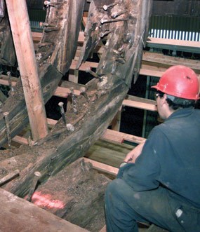 Rotten frames in the hold of Thayer.