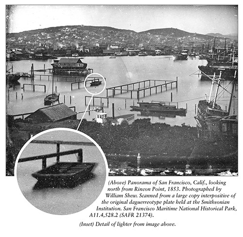 Historic black and white photograph of San Francisco Bay.