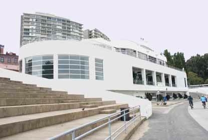 The Bathhouse building and a section of the east bleachers.