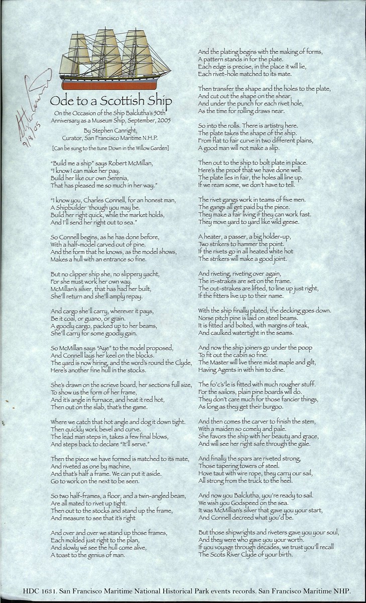 Ode to a Scottish Ship by Stephen Canright HDC 1631, SAFR 23001