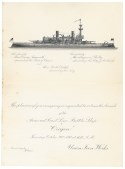 Typography below black and white engraving of broadside view of the vessel on cream paper