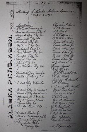 APA 1891 cannery list from the APA records in the Alaska Historical Library, available on microfilm in the SF Maritime Research Center