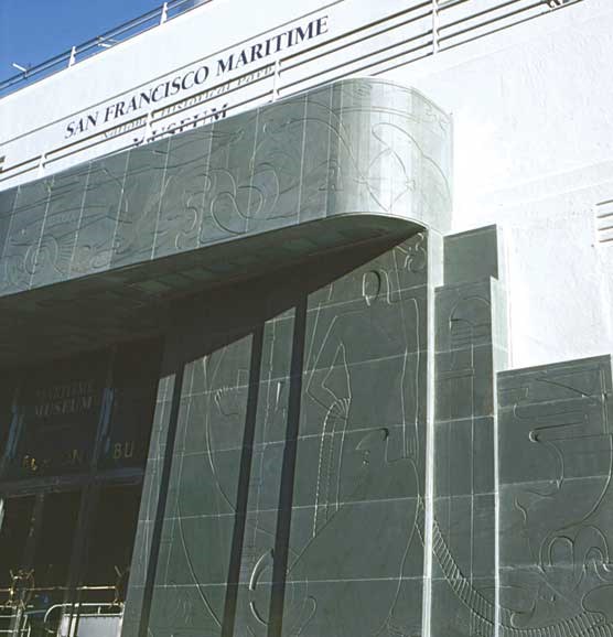 The green slate facade on the Maritime Museum building.