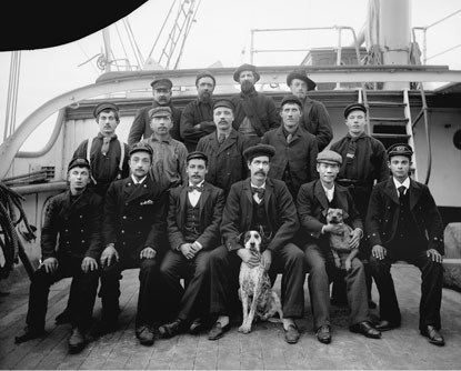 A portrait of the crew of a sailing ship.