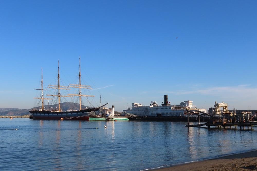 Ships Balclutha, Eppleton Hall, and Eureka moored at Hyde Street Pier