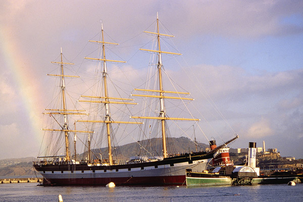 Balclutha and a rainbow at Hyde Street Pier.