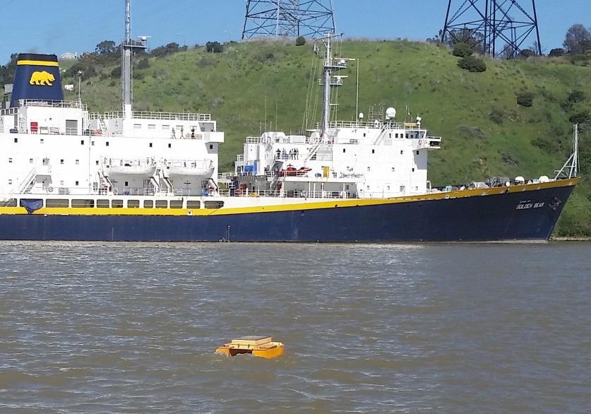 Photo of Dumbo, a small autonomous vessel used to take scientific measurements