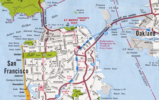 A street map of San Francisco, depicting the park in the northern section of the city.