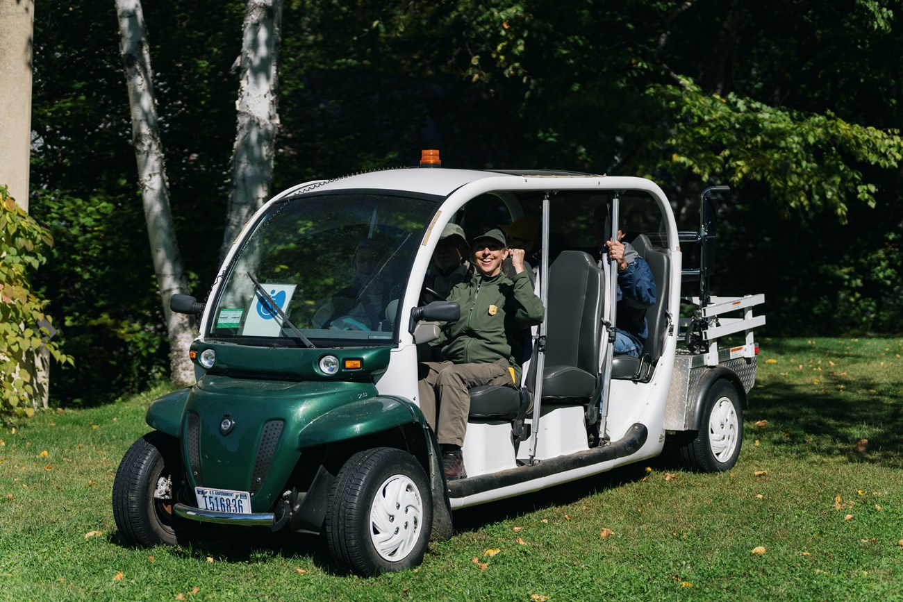 group in small electric shuttle