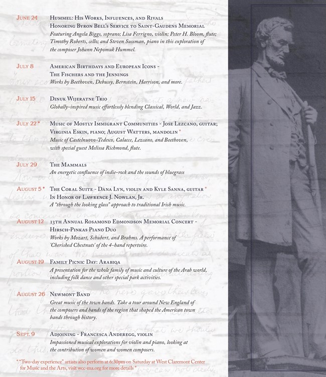 SAGA Summer 2018 Concerts Saint-Gaudens 2018 Summer Concert program