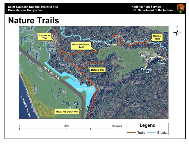 Map showing trails at Saint-GAudens