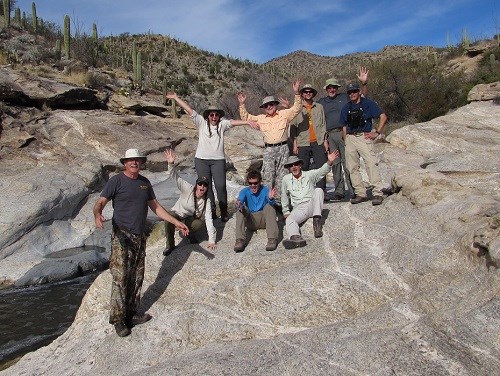 Volunteer group pose after an epic saguaro survey