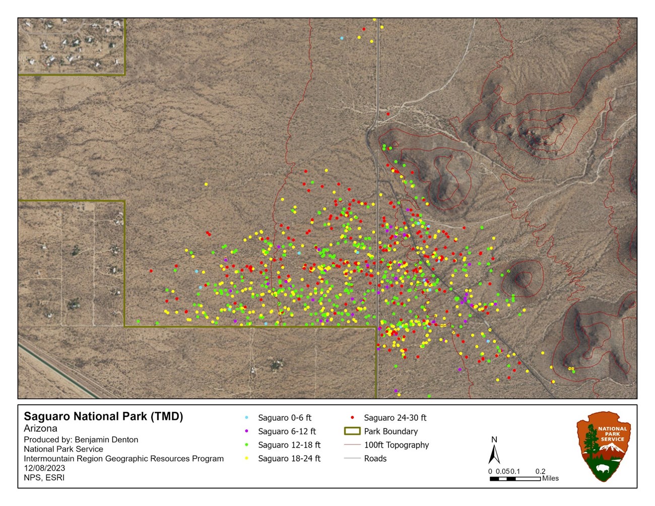 map of the height of all saguaros affected