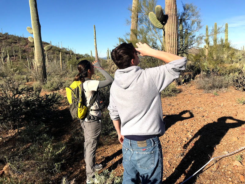 Two students using a clinometer