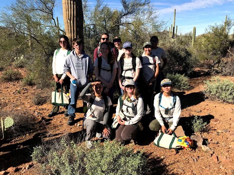 Cactus Rangers Students posing for a photo on the plot after the census