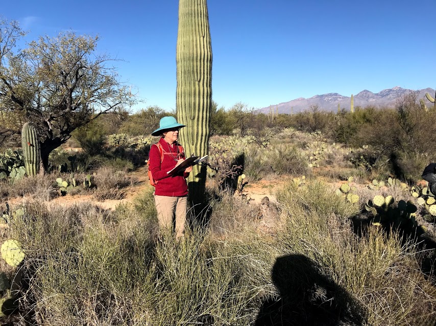 A volunteer writing down data.