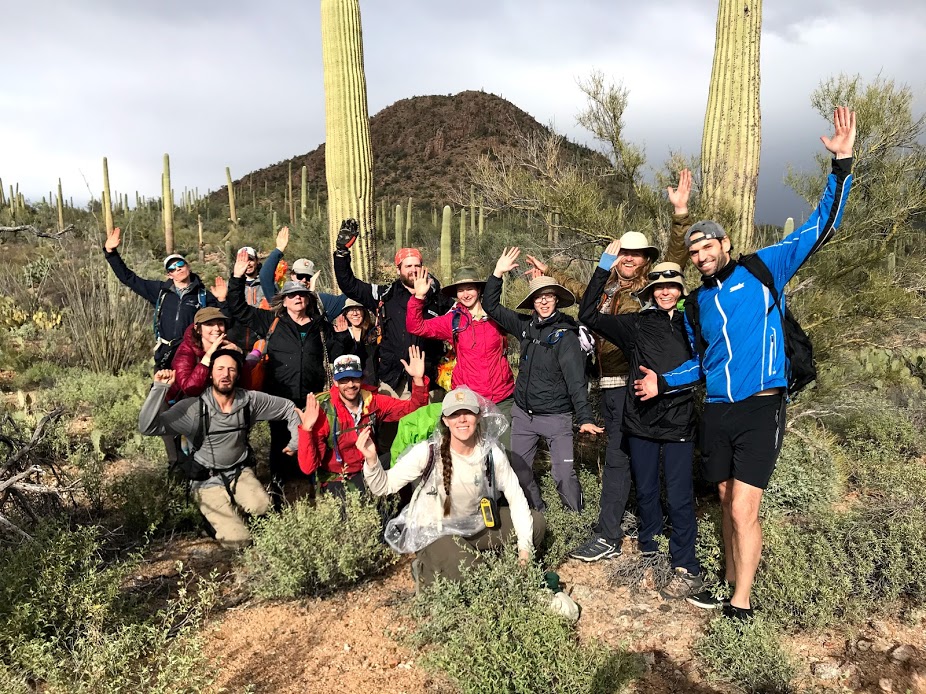 Adventure Scientists group photo saguaro pose
