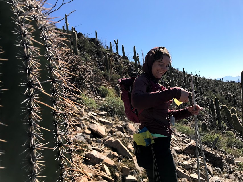 Volunteer carries data collection equipment