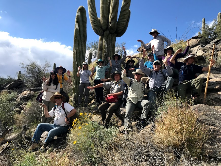 Adventure Scientists group photo saguaro pose